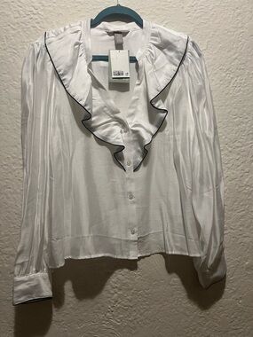 H&M White  Blouse with Black Trim